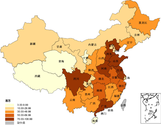 全国人口密度分布图（WeChat）